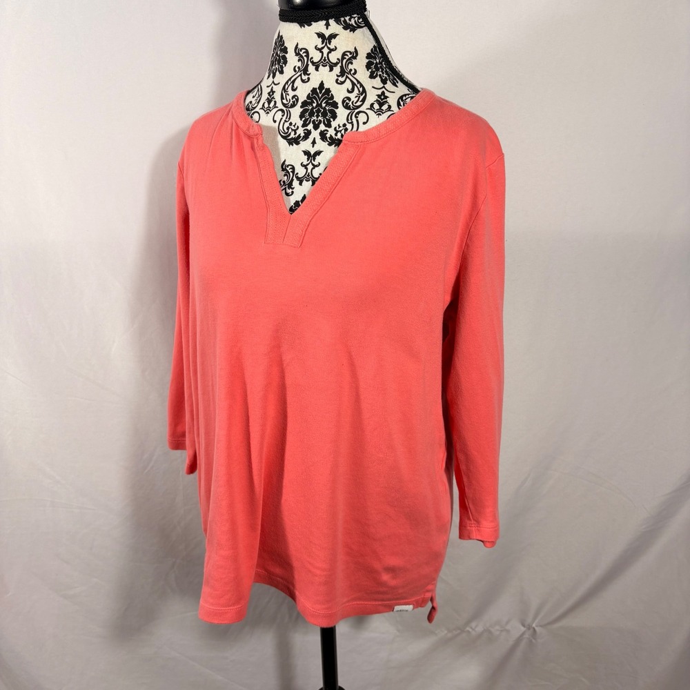 Orvis Classic Collection Coral Pink Pima Cotton 3/4 Sleeve V-Neck Top Large - Picture 2 of 16